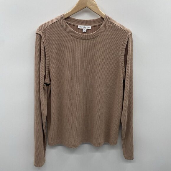 And Now This Womens Trendy Plus Size 1X Ribbed Crewneck Top in Almond Tan 1346 - Picture 2 of 7